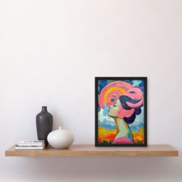 Artery8 Woman Portrait Sunset Summer Bliss Conceptual Art Framed Art Print in Blue - Size: A4 - thumbnail 4