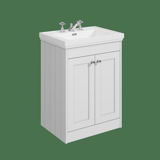 Balterley 600mm Floor Standing 2 Door Unit, Classic Basin 3 Tap Hole - White - image 1