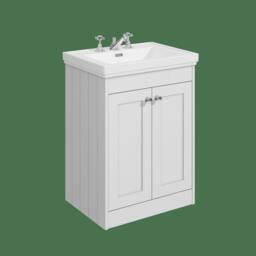 Balterley 600mm Floor Standing 2 Door Unit, Classic Basin 3 Tap Hole - White