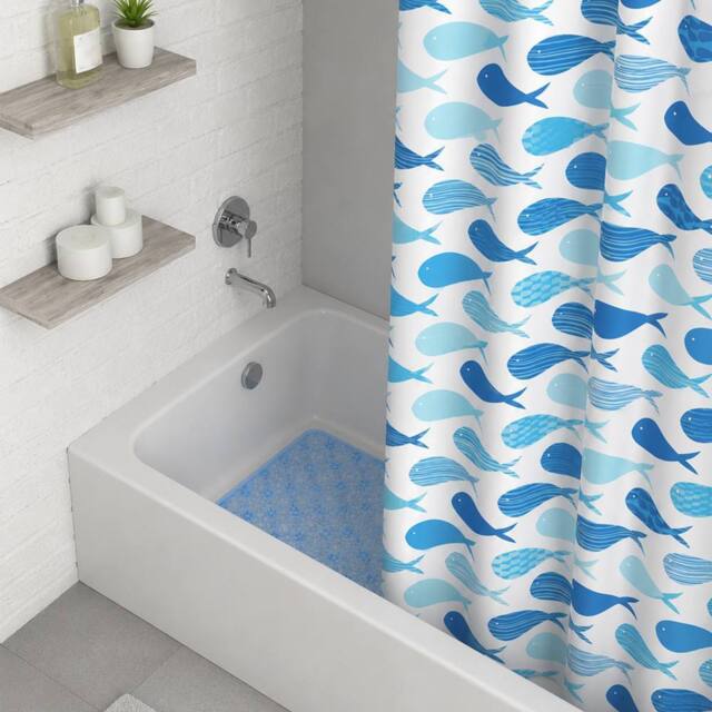 Showerdrape Aquarium Shower curtain & Laguna Blue Anti Slip Bath Mat in White - Size: 180 cm width x 180 cm drop - image 1