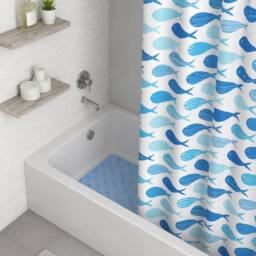 Showerdrape Aquarium Shower curtain & Laguna Blue Anti Slip Bath Mat in White - Size: 180 cm width x 180 cm drop