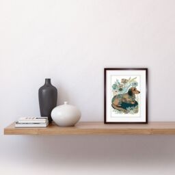 "Artery8 Wall Art Print Multicoloured Fur Dachshund Dog with Spring Flowers Modern Watercolour Artwork Framed 9X7 Inch in Brown - Size: W7"" x H9""" - thumbnail 2