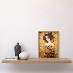 Artery8 Wall Art Print Woman Portrait Gustav Klimt Style Oil Painting Gold Brown Artist Muse Art Nouveau Artwork Framed A4 in Light Oak - thumbnail 2