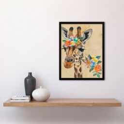 "Artery8 Floral Beads Cute Giraffe Headband Collage Framed Art Print in Beige - Size: W12"" x H16""" - thumbnail 4