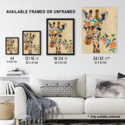"Artery8 Floral Beads Cute Giraffe Headband Collage Framed Art Print in Beige - Size: W12"" x H16""" - thumbnail 3