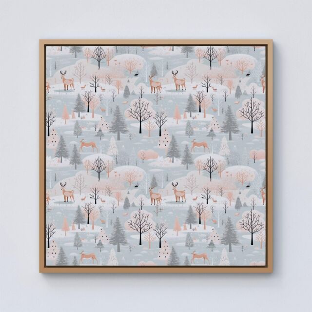 "Warren Reed - Designer Whimsical Christmas Winter Wonderland Framed Canvas in Light Brown - Size: W16"" x H16""" - image 1