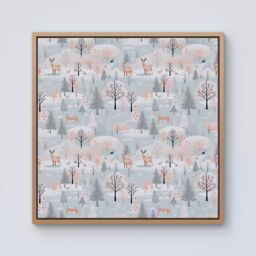 "Warren Reed - Designer Whimsical Christmas Winter Wonderland Framed Canvas in Light Brown - Size: W16"" x H16""" - thumbnail 1