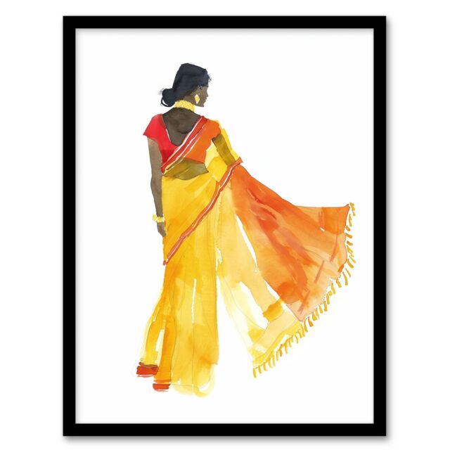 "Artery8 Woman in Orange Yellow Saree Hindu Muslim Skirt Framed Art Print - Size: W12"" x H16""" - image 1