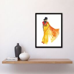 "Artery8 Woman in Orange Yellow Saree Hindu Muslim Skirt Framed Art Print - Size: W12"" x H16""" - thumbnail 4