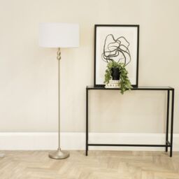 ValueLights Maggie Brushed Chrome Silver Floor Lamp with Fabric Lamp Shade in White - thumbnail 3