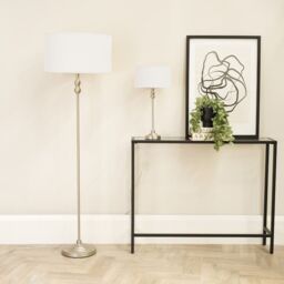 ValueLights Maggie Brushed Chrome Silver Floor Lamp with Fabric Lamp Shade in White - thumbnail 4
