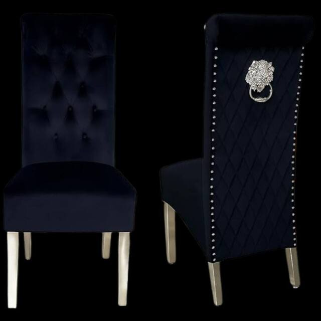 HOME LUXE INTERIOR Pair Of 2 Sofia Black Dining Chairs Lion Knocker - Size: 1 Seater - image 1