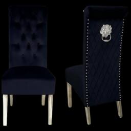 HOME LUXE INTERIOR Pair Of 2 Sofia Black Dining Chairs Lion Knocker - Size: 1 Seater - thumbnail 1