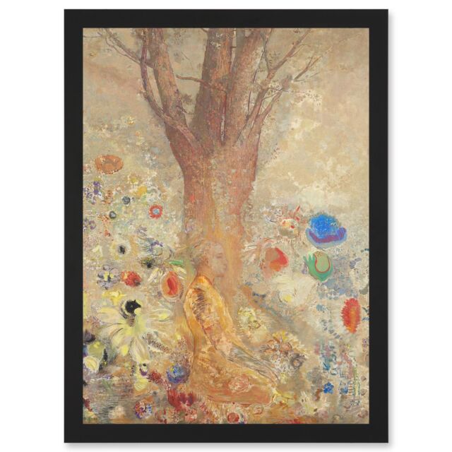 Artery8 Odilon Redon The Buddha Lotus Tree Painting Artwork Framed Wall Art Print A4 in Black - image 1