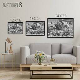 "Artery8 Collaert Sea Monsters Around A Ship Framed Canvas Wall Art Print in Grey - Size: W12"" x H16""" - thumbnail 4