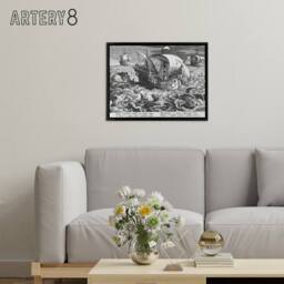 "Artery8 Collaert Sea Monsters Around A Ship Framed Canvas Wall Art Print in Grey - Size: W12"" x H16""" - thumbnail 3