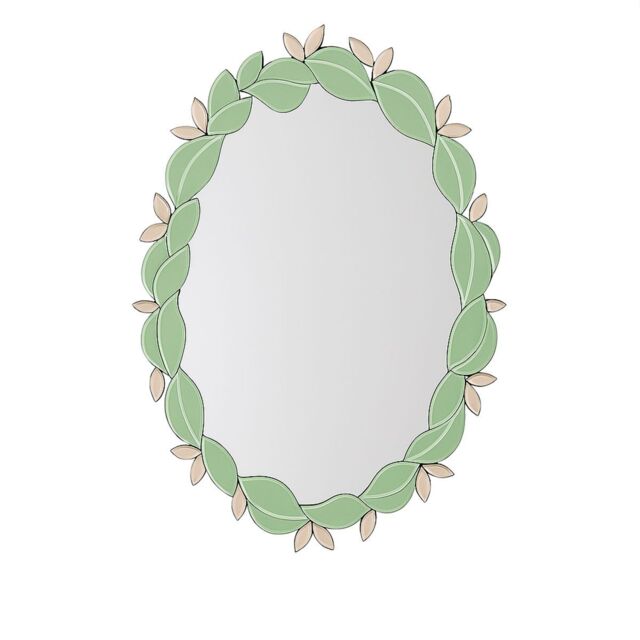 Melody Maison Pink & Green Oval Floral Art Deco Wall Mirror 80cm X 49cm - Size: 80 cm X 49 cm - image 1