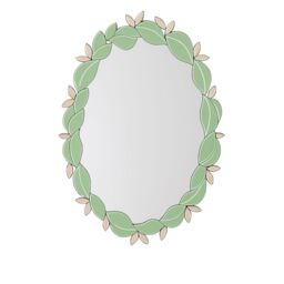 Melody Maison Pink & Green Oval Floral Art Deco Wall Mirror 80cm X 49cm - Size: 80 cm X 49 cm - thumbnail 1