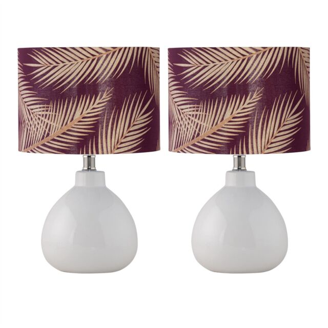 First Choice Lighting Set of 2 Tuscan - White Ceramic Lamps with Tropical Burgundy Shade - image 1