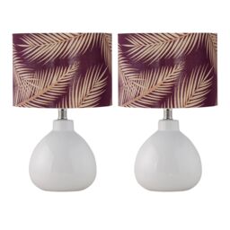 First Choice Lighting Set of 2 Tuscan - White Ceramic Lamps with Tropical Burgundy Shade - thumbnail 1