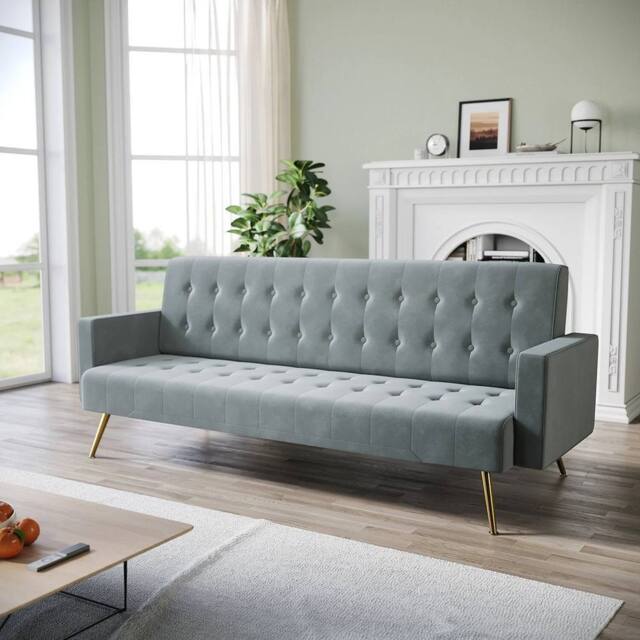 FLAVORA 3 Seater Grey Sofa Bed Luxury Velvet - Size: 0.6m2 - image 1
