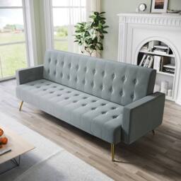 FLAVORA 3 Seater Grey Sofa Bed Luxury Velvet - Size: 0.6m2 - thumbnail 3