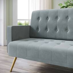 FLAVORA 3 Seater Grey Sofa Bed Luxury Velvet - Size: 0.6m2 - thumbnail 4