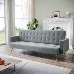FLAVORA 3 Seater Grey Sofa Bed Luxury Velvet - Size: 0.6m2