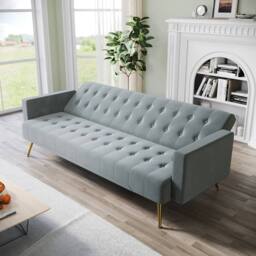 FLAVORA 3 Seater Grey Sofa Bed Luxury Velvet - Size: 0.6m2 - thumbnail 6