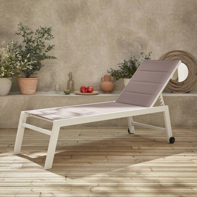 sweeek Textilene & Aluminium Sun Lounger 6 Reclining Positions in White - image 1