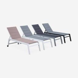 sweeek Textilene & Aluminium Sun Lounger 6 Reclining Positions in White - thumbnail 4