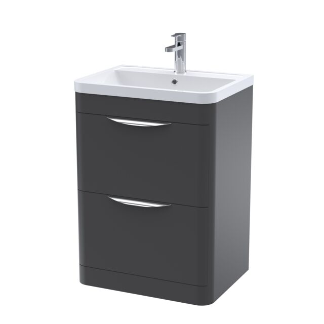 Balterley Contemporary Floor 2 Drawer Vanity Unit & Basin, Dark Grey, 550mm in White - image 1