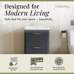 Balterley Contemporary Floor 2 Drawer Vanity Unit & Basin, Dark Grey, 550mm in White - thumbnail 3