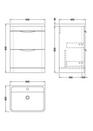 Balterley Contemporary Floor 2 Drawer Vanity Unit & Basin, Dark Grey, 550mm in White - thumbnail 8