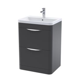 Balterley Contemporary Floor 2 Drawer Vanity Unit & Basin, Dark Grey, 550mm in White