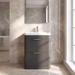 Balterley Contemporary Floor 2 Drawer Vanity Unit & Basin, Dark Grey, 550mm in White - thumbnail 9