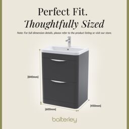 Balterley Contemporary Floor 2 Drawer Vanity Unit & Basin, Dark Grey, 550mm in White - thumbnail 5