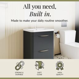Balterley Contemporary Floor 2 Drawer Vanity Unit & Basin, Dark Grey, 550mm in White - thumbnail 2