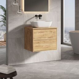 Banyetti Venti 600mm Wall Hung Vanity Unit with Matching Worktop - Ostippo Oak in Light Oak - thumbnail 3