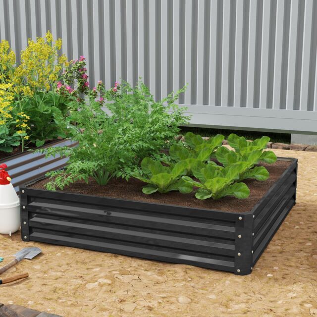 OUTSUNNY Raised Garden Bed Metal Garden Flower Vegetable Planter in Grey - image 1