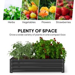 OUTSUNNY Raised Garden Bed Metal Garden Flower Vegetable Planter in Grey - thumbnail 4