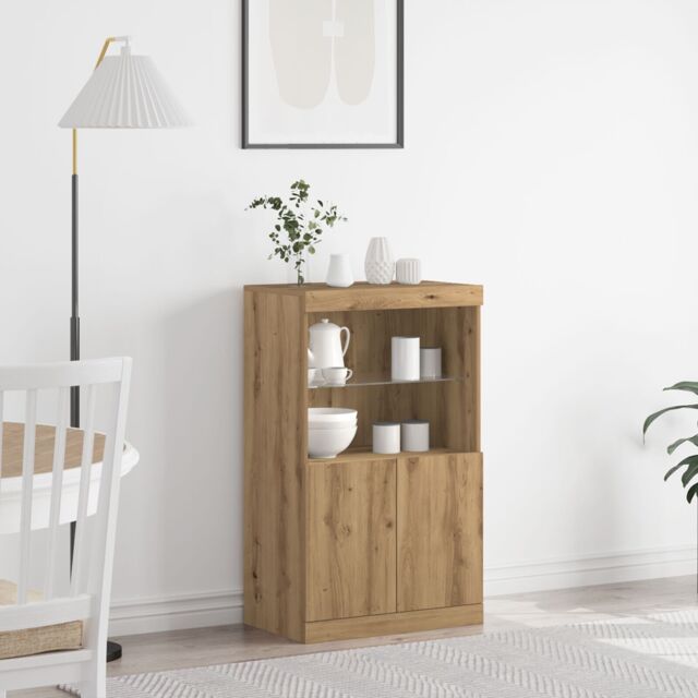 Berkfield Home Sideboard with LED Lights Artisan Oak 60x37x100 cm in Brown - Size: 60 x 37 x 100 cm - image 1