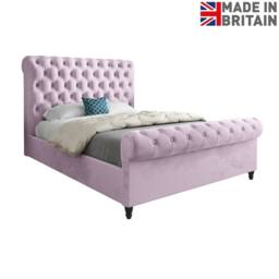Casani Stourpaine Sleigh Upholstered Pink Soft Velvet Designer Bed Frame - Size: Double - thumbnail 4