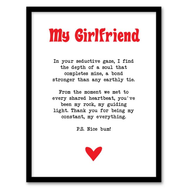 "Artery8 Love Poem My Everything Girlfriend Romantic Sweet Framed Art Print in White - Size: W12"" x H16""" - image 1