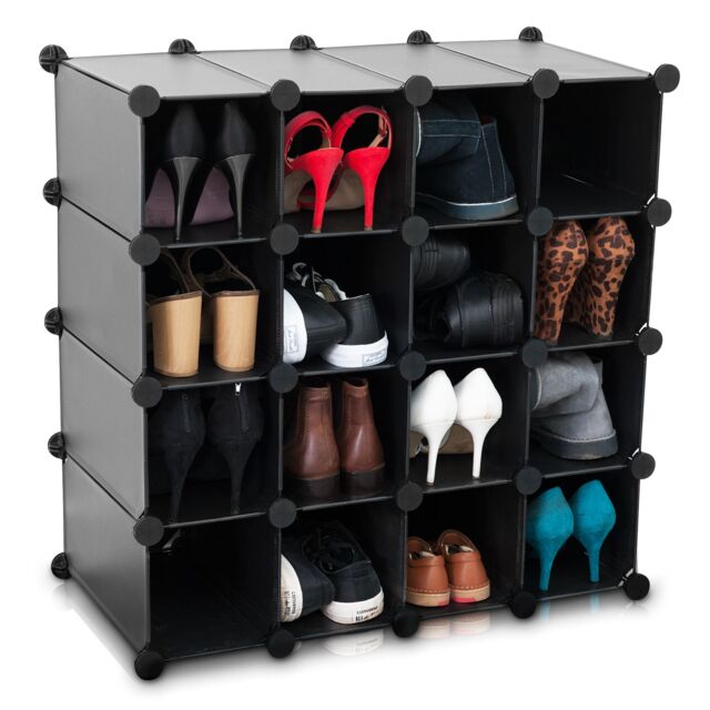 LIVIVO White 16 Cube Storage Unit Modular Shoe Rack Organiser in Black - Size: Large - image 1
