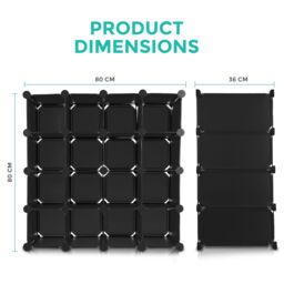 LIVIVO White 16 Cube Storage Unit Modular Shoe Rack Organiser in Black - Size: Large - thumbnail 6