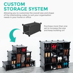 LIVIVO White 16 Cube Storage Unit Modular Shoe Rack Organiser in Black - Size: Large - thumbnail 3