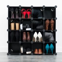 LIVIVO White 16 Cube Storage Unit Modular Shoe Rack Organiser in Black - Size: Large - thumbnail 2