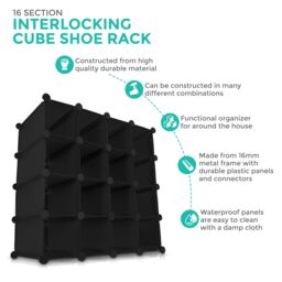 LIVIVO White 16 Cube Storage Unit Modular Shoe Rack Organiser in Black - Size: Large - thumbnail 4