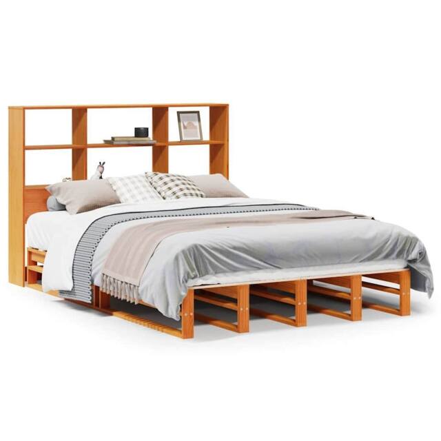 Berkfield Home Bookcase Bed without Mattress Wax Brown 140x200 cm Solid Wood - image 1